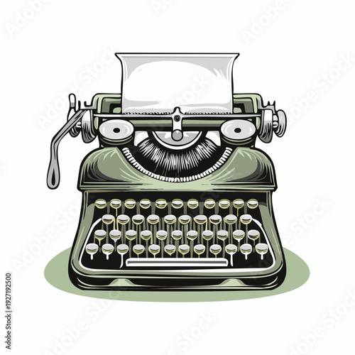 Vintage Typewriter Illustration with Keys and Paper.