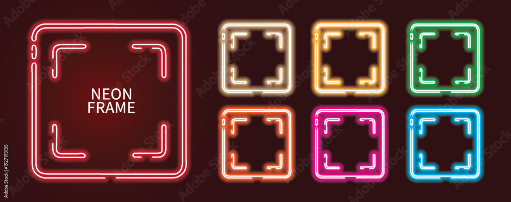 Εκτύπωση καμβά Colorful Neon Geometric Frame Set with Decorative Corners, Templates set of Neon gradient quadrate Frame