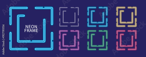 Photos Colorful Neon Geometric Frame Set with Decorative Corners, Templates set of Neon gradient quadrate Frame