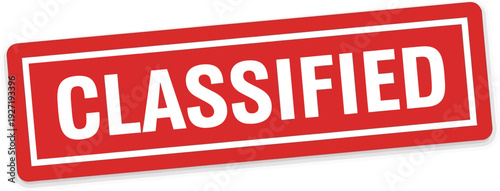 Red rectangular stamp with the word classified in white lettering on transparent background silhouette high quality professional detailed modern elegant stylish