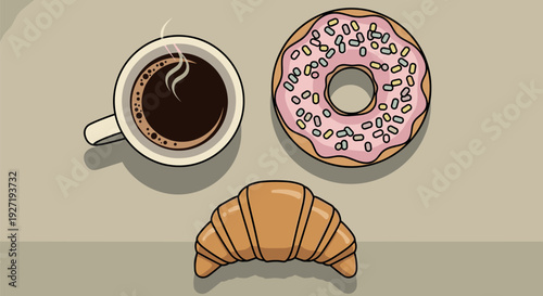 A cup of coffee and sweet pastries on a table
