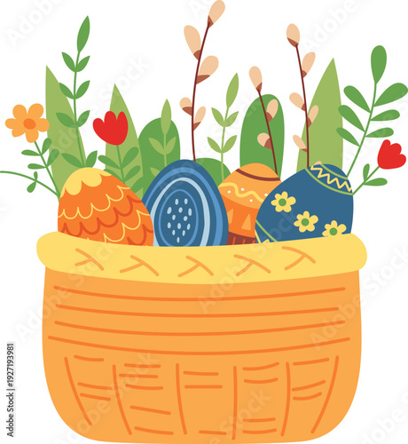 Egg basket. Traditional Easter decoration or gift icon