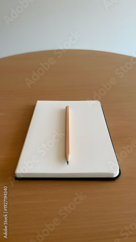 a white notebook and a pencil on a wooden table