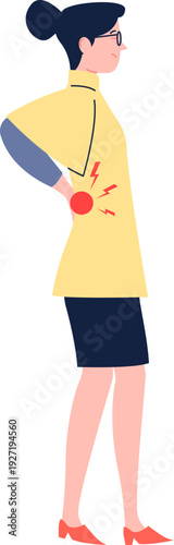 Back pain red spot. Woman with spine hurt