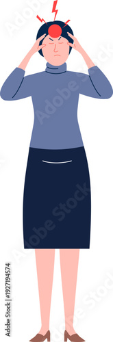 Woman suffer from migraine. Headache symptom color icon