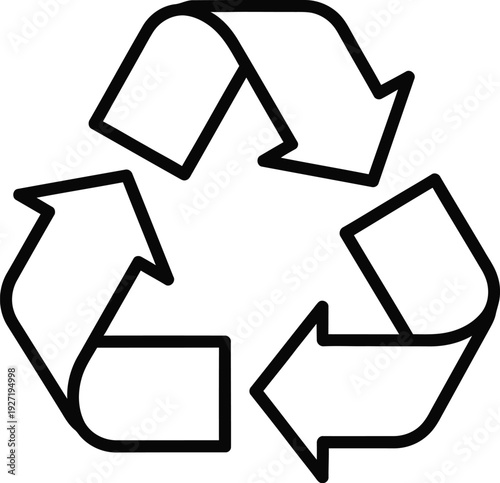 Black and white recycling symbol icon depicting a circular arrow design on transparent background a minimalist silhouette high quality professional detailed
