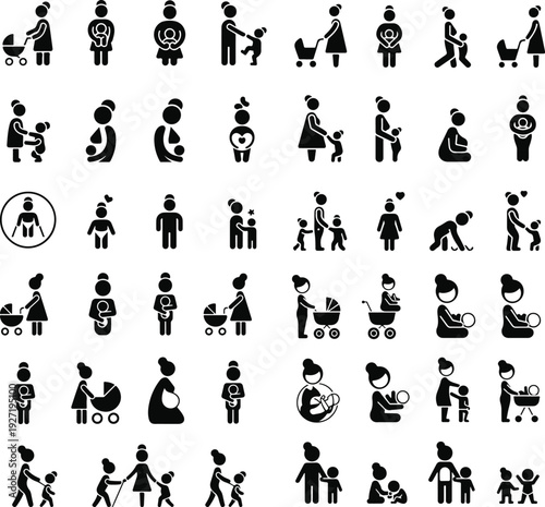 Modern Parenting and Motherhood Line Icon Set