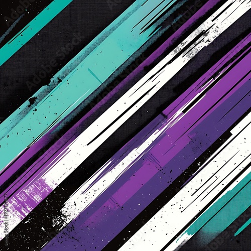 Abstract geometric background with teal purple and white diagonal brush strokes on dark textured surface