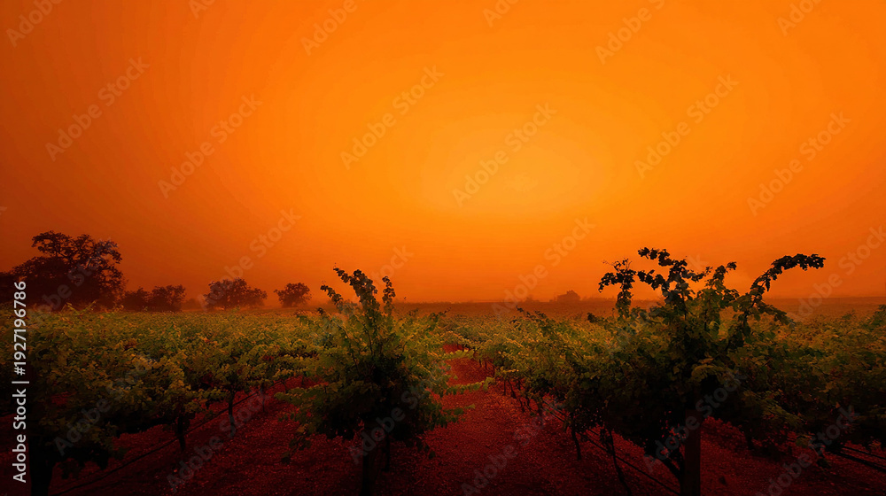 Obraz premium Sunset Over Vineyard with Golden Hour Light