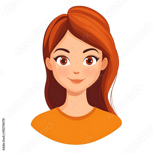 Cartoon Woman Portrait Icon on White Background