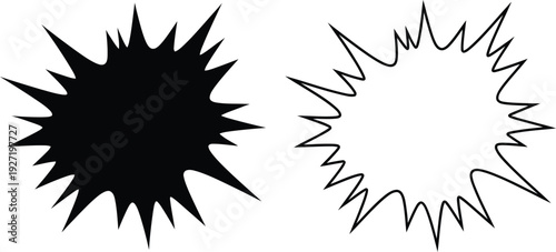 Two abstract black burst shapes resembling explosions or starbursts displayed on transparent background silhouette high quality professional detailed modern elegant stylish