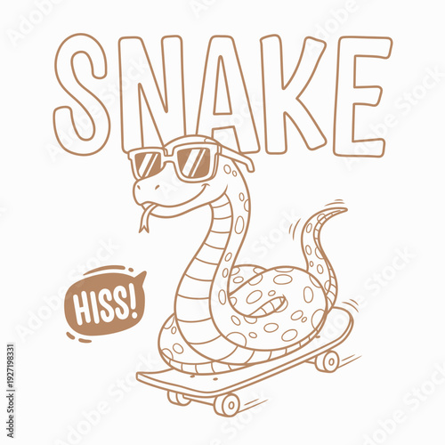 Cool Snake on Skateboard with Sunglasses and Hiss Bubble.