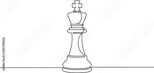 Chess King Single Continuous Line Icon, Minimalist Strategy Leader Outline