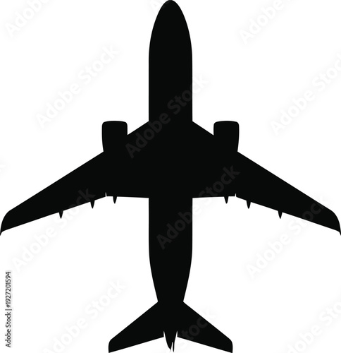 Black airplane silhouette isolated on a white background depicting flight and aviation themes on transparent background high quality professional detailed modern