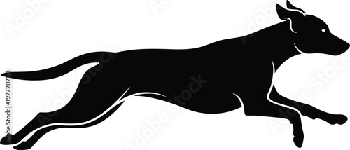 Black silhouette of a dog running to the right