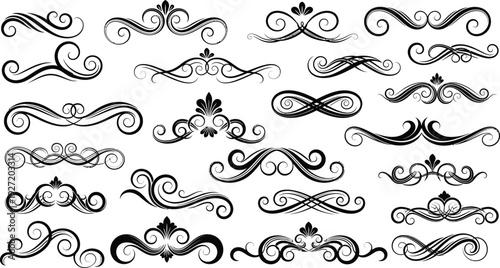 Elegant decorative flourishes and ornamental borders in a black and white silhouette design on transparent background high quality professional detailed modern