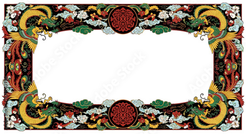 Traditional Asian Dragon and Phoenix Border Frame Design