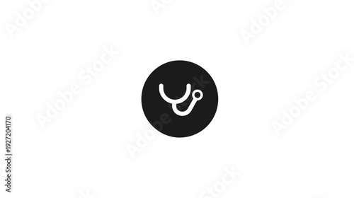 A medical stethoscope icon inside a black circle on a white background, minimal design