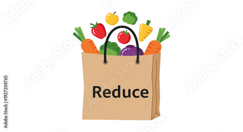 A reusable bag filled with colorful fresh produce, promoting sustainability and eco-friendly practices, viewed from the front.