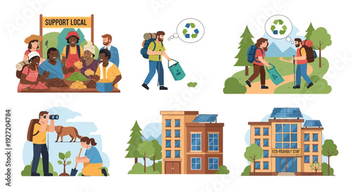 Community members engaging in local environmental activities and visiting educational institutions