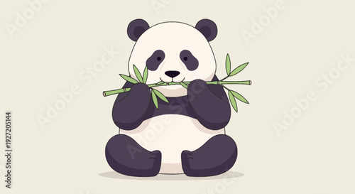 Cute panda bear eating bamboo shoots vector illustration in cartoon flat style for children's books and educational material design