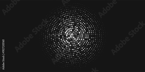 Halftone vector abstract background of circular dots. Texture of particles. Random maze, puzzle. Chaotic ornament. Circular pattern of point.