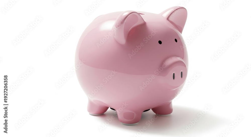 Fototapeta premium Pink Piggy Bank on White Background.