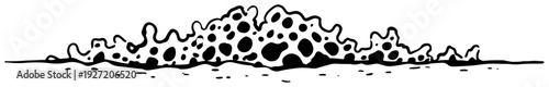Long horizontal line of sea foam and organic bubbles in black and white vector art