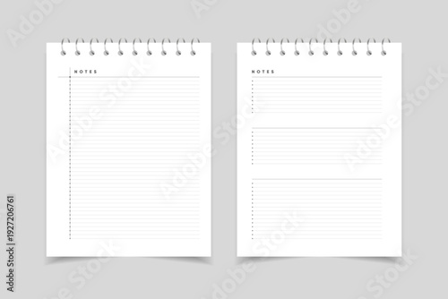 Realistic blank notebook paper mockup sheets with line, grid, dot and margin isolated on transparent background. Daily Notes Design, Personal Planner Layout
