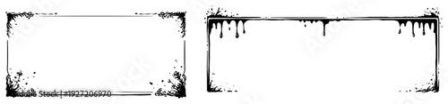 Set of hand drawn decorative rectangular frames with ornate corners and dripping ink effects
