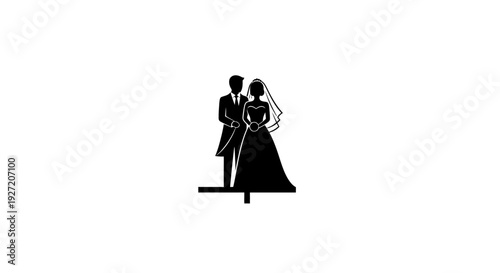 Bride and Groom Silhouette Wedding Couple Illustration.