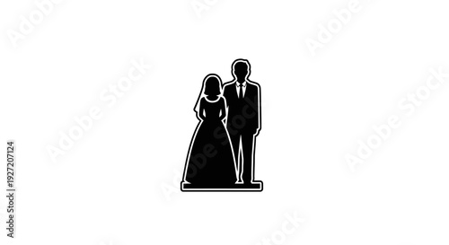 Bride and Groom Silhouette Wedding Couple Illustration.