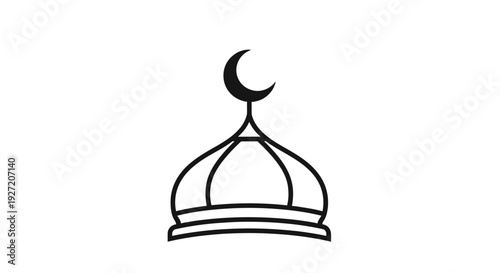 Simple line drawing of a mosque dome with crescent moon.
