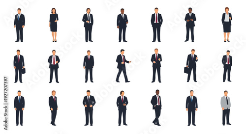 Diverse Business People Avatars Vector Set: Men and Women in Suits, Professional Attire, Flat Design Corporate Character Collection