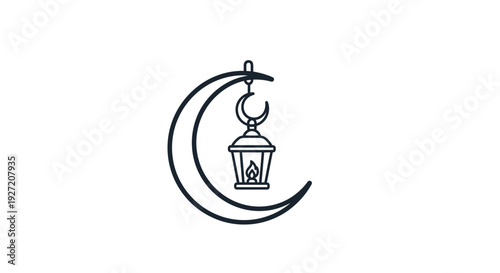 Simple line art illustration of a lantern with crescent moon.