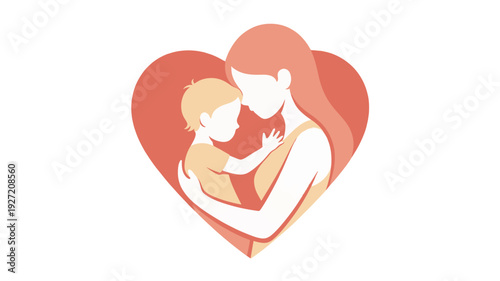A mother lovingly embraces her child in a heart-shaped embrace.