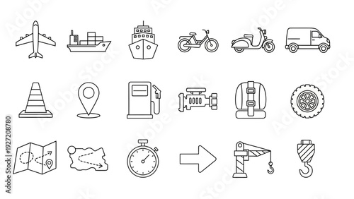 Collection of transportation and logistics line icons