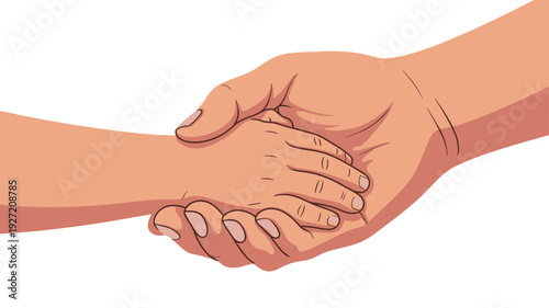 Parent hand holding child hand with a symbol of love and support.