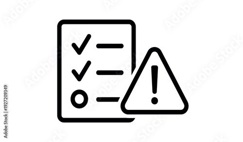 Warning sign with checklist icon indicating problem or issue