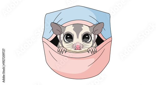 Sugar glider joey illustration peeking from pouch with curious eyes a flat vector cartoon design for adorable pet and wildlife themes