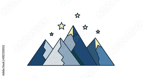 Mountain range with snow and stars.