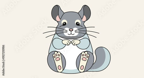 Vector illustration of a cute chinchilla sitting upright featuring pastel gray fur pink ears and adorable paw details in a flat style