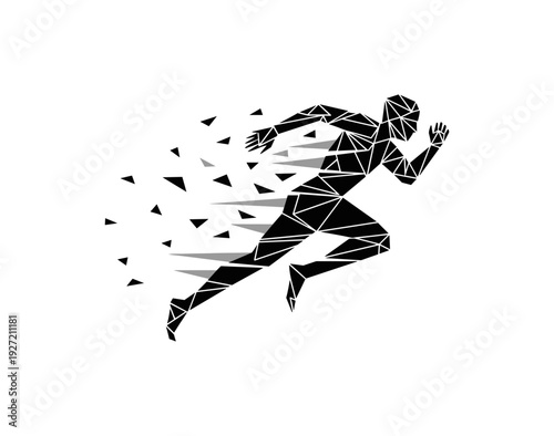 Geometric polygon runner silhouette with dynamic motion effect