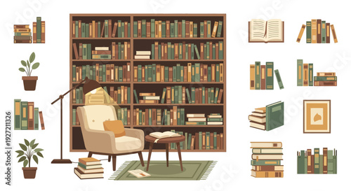 Cozy reading nook with a bookshelf and armchair