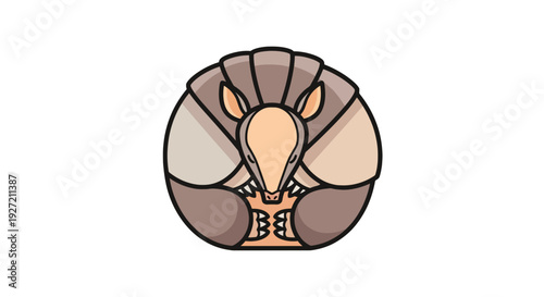 Vector illustration of a curled armadillo in flat design; compact and stylized animal emblem for wildlife and nature conservation