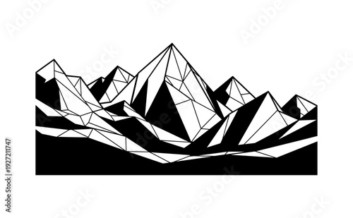 Geometric mountain landscape in black and white polygonal style
