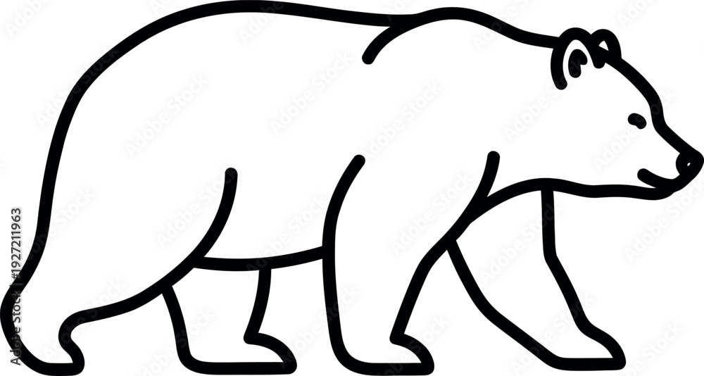 Obraz premium Minimalist Black Line Art Illustration of a Walking Bear in Profile, Woodland Animal Vector Icon