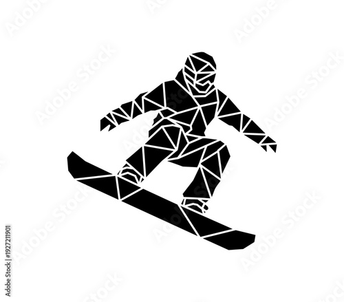 Geometric snowboarder silhouette capturing winter action