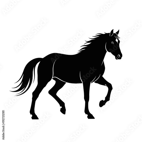 Black Horse Silhouette Running Freely.