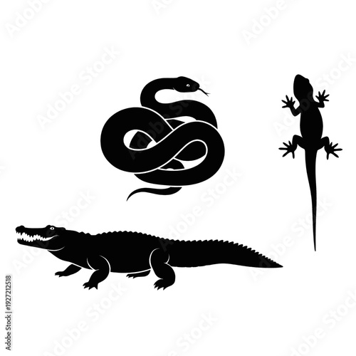 Snake Lizard Crocodile Silhouettes Reptile Animals.